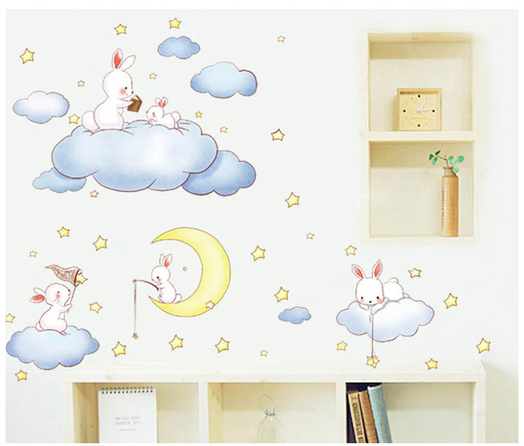 Kaninchen Weißen Wolken Wandaufkleber Für Kinderzimmer